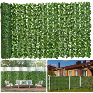 Faux Ivy Privacy Fence Screen 48PCS 20 x 20 Inch Artificial Faux Ivy Hedge Expandable Faux Privacy Fence with 100 pcs