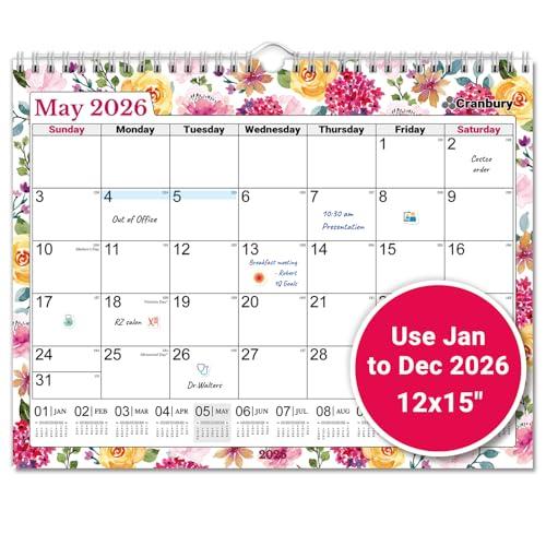 CRANBURY 2026 Wall Calendar 12x15, Large Hanging or Desk Monthly Planner, Seasons Theme, 12 x 15 Size, JanDec 2026, Includes Planner Stickers