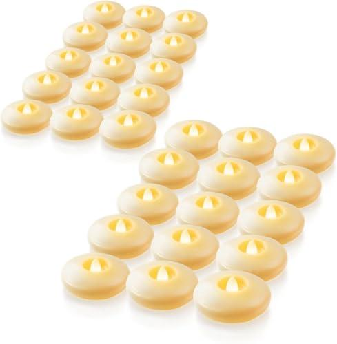 Homemory 48 Pack 3” Flameless Led Floating Candles, 200+ Hour Battery Operated Flickering Waterproof Tealights for Cylinder Vases, Centerpieces at Wedding, Party, Pool, Holiday (Ivory Base)