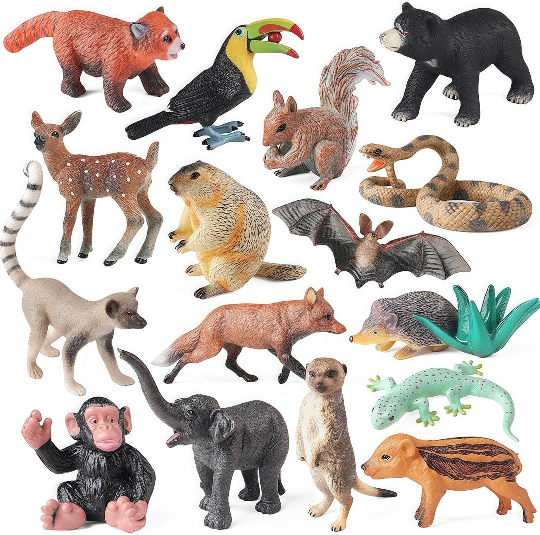 16PCS Forest Animals Baby Figures, Woodland Creatures Baby Toy Figurines, Miniature Toys Cake Toppers Cupcake Toppers Birthday Gift Educational Toys for Kids