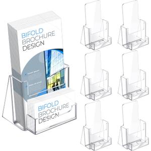 Wenqik Acrylic Brochure Holder with Business Card 4.1 Inch Rack Card Holder Pamphlet Display Stand Organizer for Menu Flyer Magazine Office Booklets(6 Pcs)