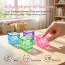 3 x Glitter Ice Cube Squishy Fidget Toys, Slow Rising Stress Relief Squeeze Toy | Square Stress Ball Filled with Thick Substance and Glitter, Nice Gift for Adults and Kids, Office Desk Toy for Anxiety Relief