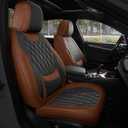 FREESOO Black Brown Car Seat Covers Full Set - Faux Nappa Leather Seat Covers for Cars, Breathable Waterproof Front Seats Protector with Lumbar Support, Universal Fit for Automotive Sedan SUVs Pickups