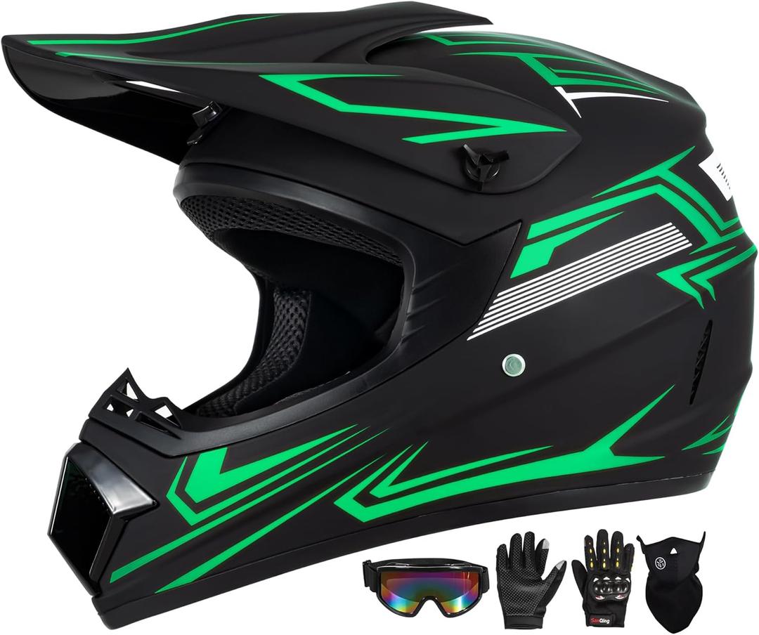 Youth Kids Motocross Helmet, Adult ATV Dirt Bike Helmet with Goggles Gloves & Mask Quick, Full Face Motorcycle Helmet with Quick Release Buckle DOT Certified (Small)
