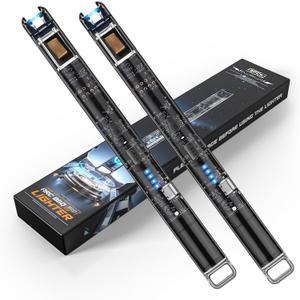 KTEBO 2 Pack Electric Candle Lighters - 7.4 inch Long USB Rechargeable Plasma Arc Lighter with Safety Lock, Windproof Lighter for Candles, Grill, Camping - See-Through Tech Design, Stocking Stuffers (Black+black)