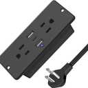 HHSOET 5 in 1 Recessed Power Strip Flat Plug, 20W Fast Charging Furniture Outlet with USB, Conference Recessed Socket with 2 AC Plugs, 2 USB Ports 1 USB-C, 6ft Power Cord. (Black)