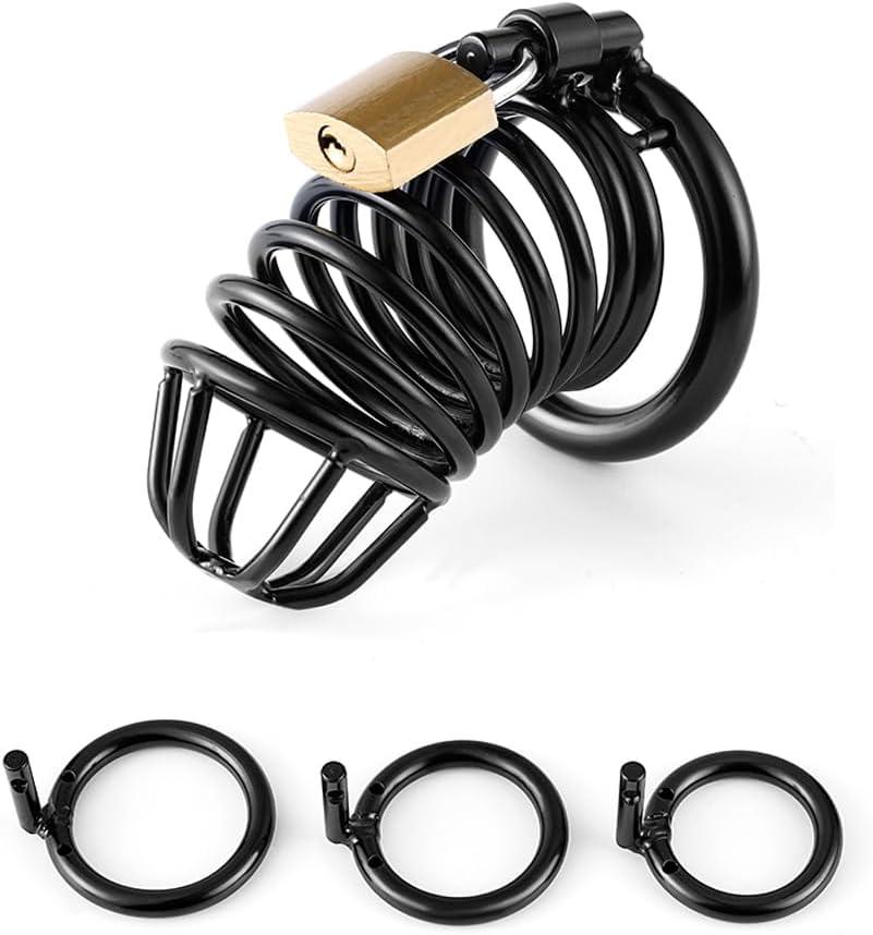 Lightweight Steel Chastity Cage with 4-Way Belt and 3 Rings(40mm, 45mm, 50mm) for Bondage