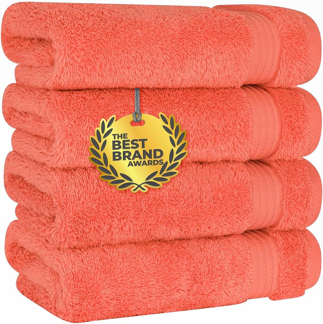 Cotton Paradise Hand Towels for Bathroom, 100% Cotton Turkish 4 Piece Hand Towel Set, Soft Absorbent Face Towels, Coral, 16x28" Hand Towel Set