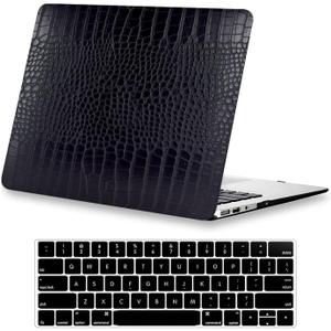 KEROM Compatible with Crocodile MacBook Pro 16 inch Case 2020 2019 A2141 with Touch Bar, Crocodile Skin Alligator Skin PU Leather Hard Shell & Keyboard Cover for Mac Pro 16 (Older Version), Black