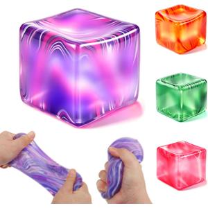 3 x Ice Cube Squishy Toys, Sensory Fidget Toy for Adults Kids | Squeeze Squishies Cube Stress Balls for Anxiety Class Prizes Party Favors Gifts Stocking Stuffers-Purple