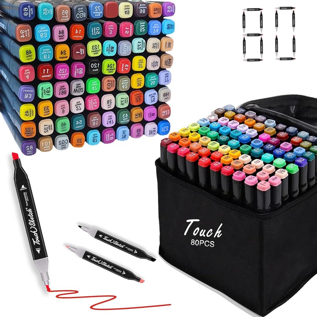 Alcohol Markers Set, 80 Colors Dual Tip Permanent Art Marker Set for Kids, Coloring Painting Supplies Sketch Drawing Markers for Adults, Holiday Present for Boys Girls Students, Journal Note Doodle (1 Count (Pack of 80), Black)