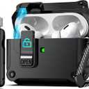 RFUNGUANGO for AirPods Pro 2nd/1st Generation Case Cover with Secure Lock Clip,Automatic Pop-up Case Full-Body Shockproof Hard Protective Cover for AirPods Pro 2 (2023/2022/2019) - Black