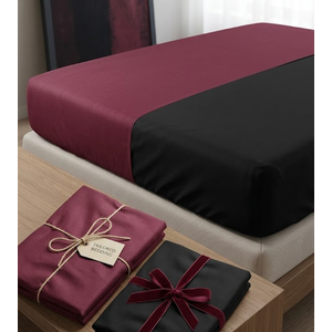 Two Pieces Fitted Sheets Black and Burgundy 100% Polyester Size 74x37 inch