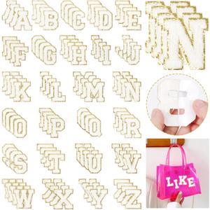 Self-Adhesive Chenille Letters Patches: NICEVINYL 104PCS White Preppy Letter Patches Stickers for Clothing Backpacks - Embroidered Cheille Initial Patch for DIY Decor