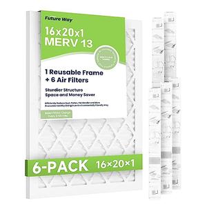 Future Way 16x20x1 Air Filters, 6-Pack with Reusable Frame, MERV 13, MPR 1900 AC Furnace Filters, Space Saving & Cost-effective
