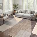 Washable Modern Area Rug: 8x10 Large Geometric Area Rugs for Living Room & Bedroom with Non-Slip Backing Modern Geometric Carpet for Living Room Brown Grey 8'x10'