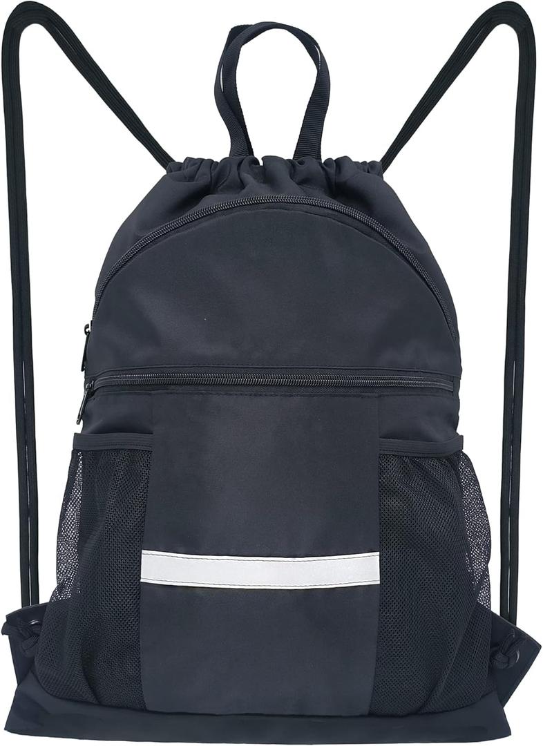 HOLYLUCK Drawstring Backpack Gym Bag For Men Women, String Beach Swim Sports Backpack (Black)