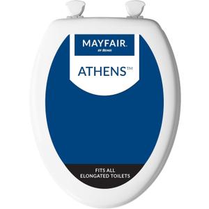 Mayfair Athens Toilet Seat, Easy Clean Hinges and Durable Wood Seat, Elongated, White