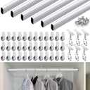 Tandefio Chrome Closet Rod 92 Inch with Oval Closet Rod 6 End Supports for Laundry Room Hanging Clothes Waterproof Shower for Curtains(Silver,2 Sets)