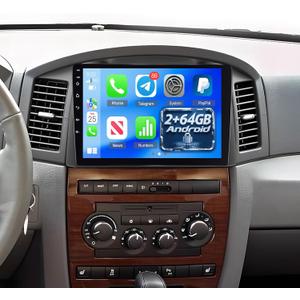 Car Radio for Jeep Grand Cherokee 2005 2006 2007, [2G+64G] 10.1 inch Android Touchscreen Stereo with Carplay/Android Auto, GPS, WiFi, Bluetooth, SWC, EQ, FM/RDS, Support Backup Cam