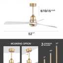 White and Gold Ceiling Fans with Lights and Remote, 52inch Modern Gold Ceiling Fan ETL Listed, 3 Downrods, 3 blade Gold Fan Reversible Quiet DC Motor, Timer,6-Speed for Outdoor Indoor,52in,White Gold