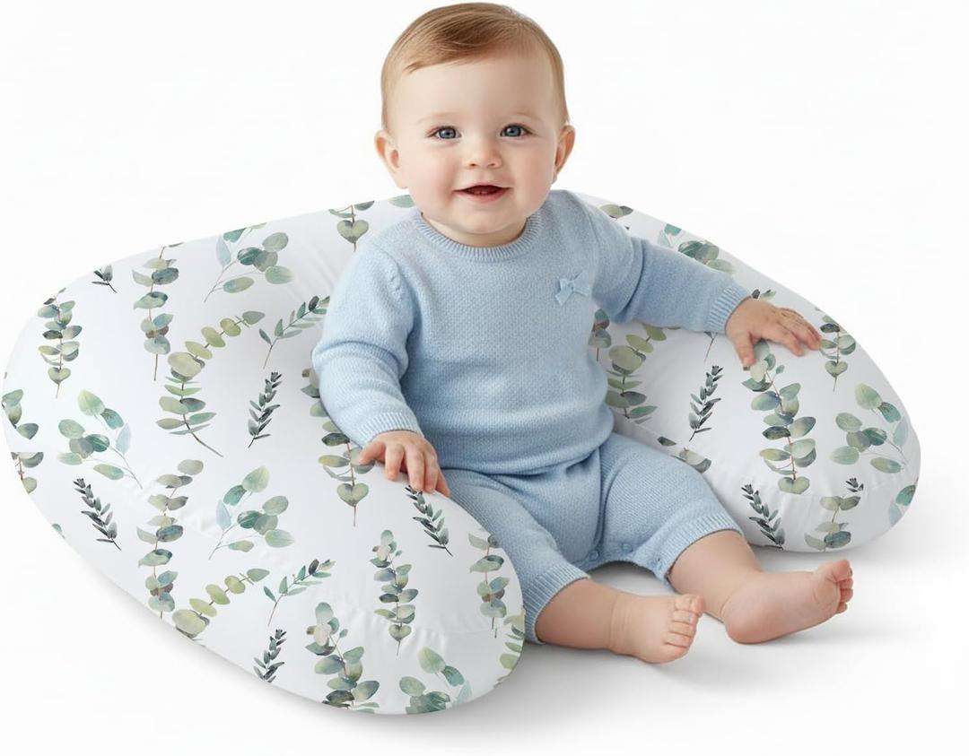 Little Grape Land Nursing Pillow,Upgraded Breast Feeding Pillow for Mom,Breastfeeding & Bottle Feeding for 017 Months, Soft Machine Washable Cover with firm breathable filling,Tummy Time,Green Leaves