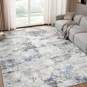 Living Room Area Rugs - 6x9 Abstract Large Soft Indoor Washable Rug Neutral Modern Low Pile Carpet for Bedroom Dining Room Farmhouse Home Office - Grey Blue
