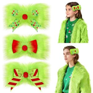 2 x 3Pcs Green Christmas Hair Bows Clip for Girls Women,6 Inch Green Christmas Hair Clips Bow for Hair Accessories