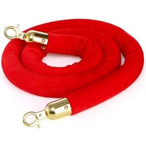 Okllen 1 Pack Red Velvet Stanchion Rope, 5 Feet Crowd Control Ropes Safety Barriers with Polished Gold Hooks for Movie Theater, Queue Barrier, Grand Openings, Hotel Celebration, Carpet Event