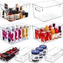 SKTEET Set of 8 Clear Plastic Storage Bins, 4 Large and 4 Small Stackable Storage Containers for Pantry Organization and Kitchen Storage Bins,Home Edit and Cabinet Organizers