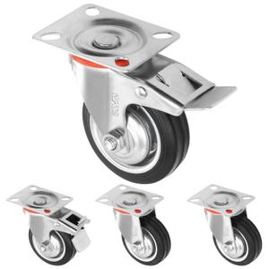 H&S Heavy Duty 75mm Caster Wheels for Trolley & Furniture  4 Casters with Brakes, Double Ball Bearing Swivel Heads, Black
