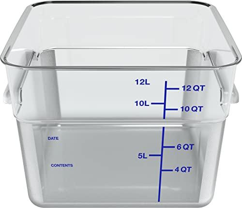 Carlisle FoodService Products Squares Square Food Storage Container with Stackable Design for Catering, Buffets, Restaurants, Polycarbonate (6 Pc), 12 Quarts, Clear