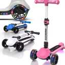 Kids Electric Scooter for Age 4-9, Light Up 3-Wheeled Scooter with Big LED Wheels, Wide Flashing Deck, Adjustable Height (Pink)