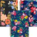 Dot Grid Notebook Spiral, Flower A5 Dotted Bullet Grid Journals Bulk, 100GSM Thick Paper Travel Journal Set, Hard Cover, Wirebound Diary Planner, 75 Sheets per Book, 5.7x8.3 inch, 3 Pack