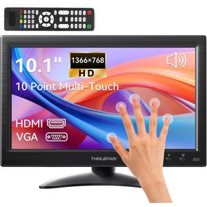 10.1 Inch Touchscreen Monitor, 10-Points Touch 1366x768 Computer Monitor with HDMI VGA AV BNC USB Ports, VESA, Remote Control, Small Touch Display Extender, Built-in Speakers