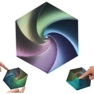 Fractal Fidget Hexagon, Kinetic Desk Spinning Toy, 35 Circles5.9x6.69in, Used for Anxiety Disorder ADHD, Adult Office Visual Illusion fingertip Toys (Blue-Yellow-Violet)