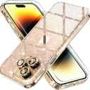 Choiche Compatible for iPhone 14 Pro Max Case Women Phone Case, Cute Bling Sparkly, Military Grade Protection, 3 Diamond Camera Lens Covers, 2 Tempered Glass Protectors, 6.7 inch (Glitter Gold)
