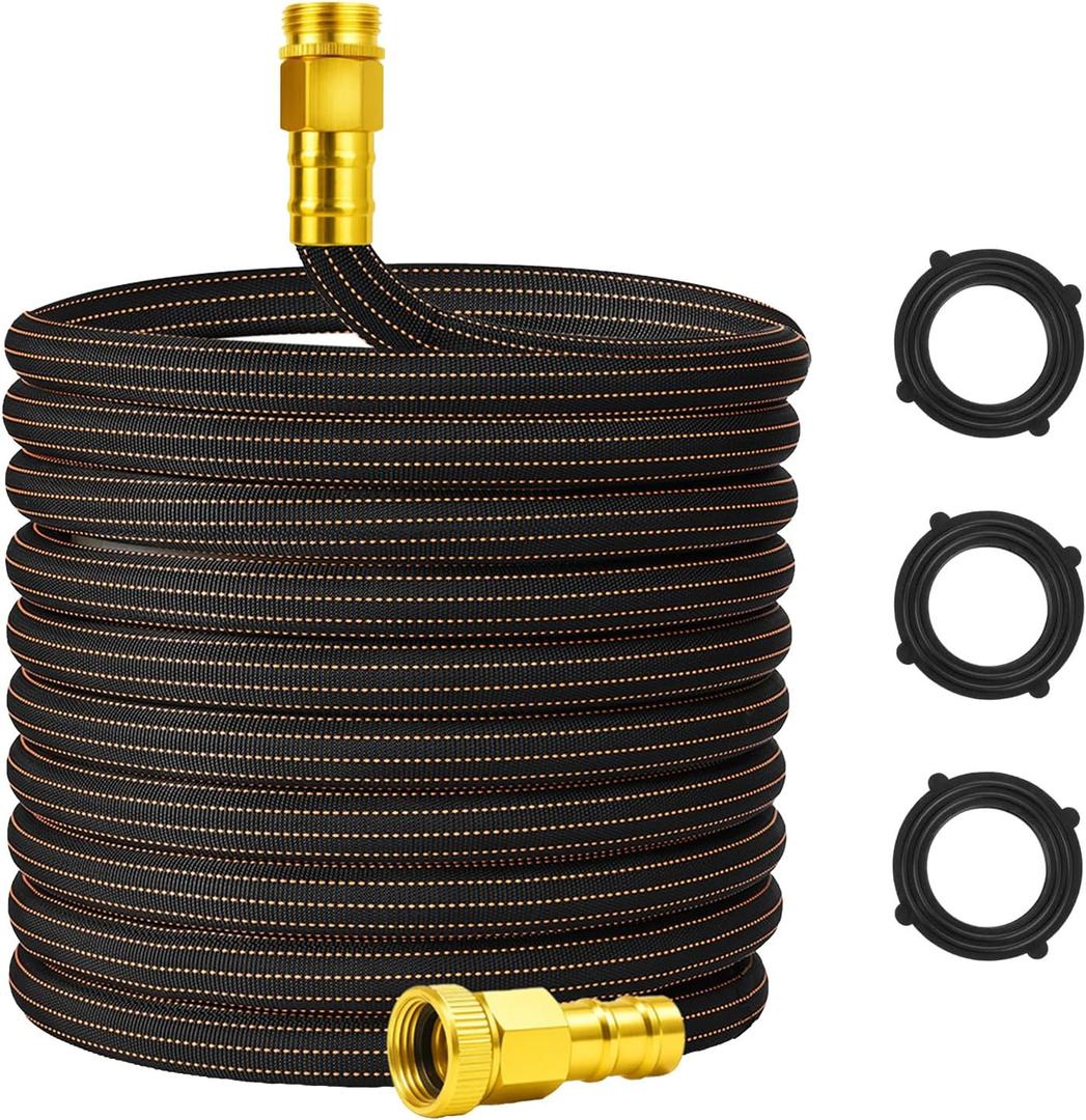 10FT Lightweight Flexible Garden Hose,Non-Slip Handles,Non-kink Hose,Solid Brass Fitting for Boats, RV Water Hose,Marine Washdown,Lawn,Garden,Leakproof TPE Hose (OrangeBlack, 10 FT)