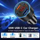 65W iPhone Car Charger Fast Charging, 2Pack 4 Port USB C Fast Car Charger+6ft Type C to C Cable, Dual USB-C&USB-A Cigarette Lighter Adapter with Voltmeter for iPhone 17 16 15 Pro Max,iPad,Galaxy,Pixel