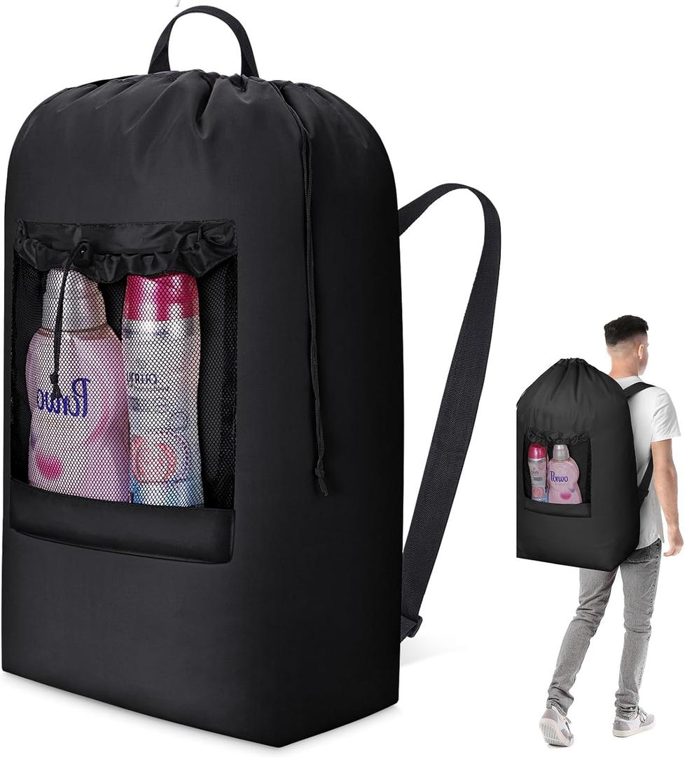 Lifewit 120L Laundry Bag, Extra Large Laundry Backpack with Shoulder Straps and Mesh Pocket for Laundromat, Heavy Duty Laundry Bag Backpack for Dirty Clothes for College Dorm/Travel/Apartment, Black
