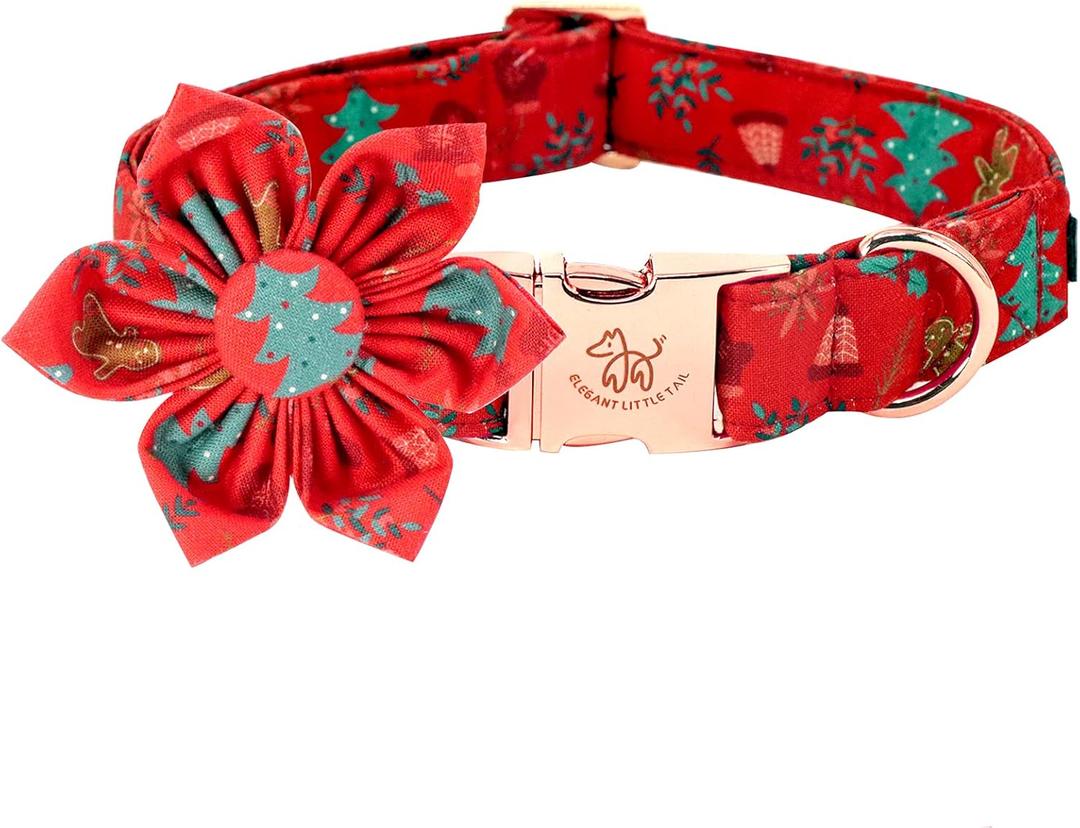 Elegant little tail Christmas Dog Collar, Female or Male Dog Collar Flower, Pet Collar Adjustable Dog Collars with Flower for Small Medium Large Dogs(XS)