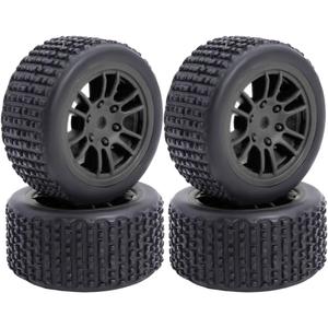 4 PCS Finished 1/24 1/28 Remote Control Off-Road Tires and Rims 7MM Hexagon Compatible with 1/24 Losi Micro B Upgrades and Losi Micro T Upgrades (T Black)