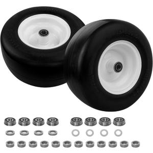 HQPASFY 13x6.50-6 Flat-Free Lawn Mower Tire & Wheel Set of 2, Zero-Turn Mower Front Tires with 1/2" & 5/8" Bearings, Solid Smooth Puncture-Proof Replacement for Lawn Mowers & Zero-Turn Mowers, White