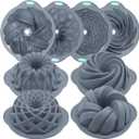 Tongjude 4 Pieces Silicone Fluted Cake Pans, 9/10/12 Cups Tube Baking Pan, Silicone Molds for Homemade Cake, Bread and Jello, Non-Stick, Grey