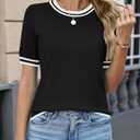 LOMON Short Sleeve Sweater for Women Light-Weight Crew Neck Summer Tops Dressy Casual Women's Clothes 2026, (Black, L)