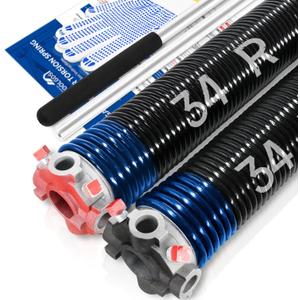 YoToolGDS Pair of 2" Garage Door Torsion Springs Set with Non-Slip Winding Bars & Gloves, High Precision Electrophoresis Oil-Free Black Coated for Replacement, MIN 16, 000 Cycles (0.262 x 2" x 34'')