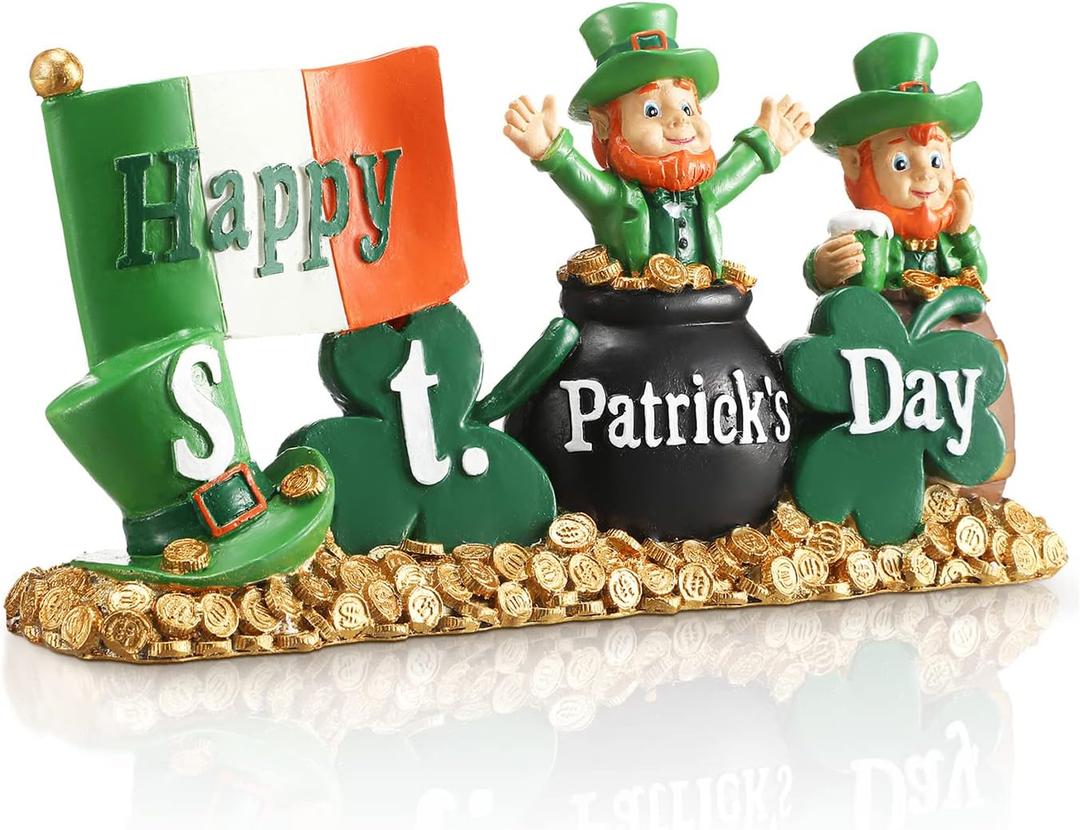 Fumete st Patricks Day Decorations Leprechaun Figurines Resin Saint Patrick's Day Green Shamrock Decorations Spring Figurines Home Decor for Household Office