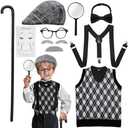 Skirfy Old Man Costume for Kids,100 Days of School Costume for Kids,Old Person Outfit for Boys,Grandpa Costume Size 150