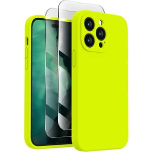 FireNova Designed for iPhone 14 Pro Case, Silicone Upgraded [Camera Protection] Phone Case, Soft Anti-Scratch Microfiber Lining Inside, 6.1 inch,Fluorescent Green
