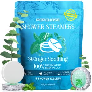 POPCHOSE Shower Steamers Aromatherapy - Eucalyptus for Shower, 16 Pack Natural Menthol Shower Bombs, Quick Relief Nasal Congestion, Home SPA & Self Care Gifts, Relaxation Gifts for Women & Men